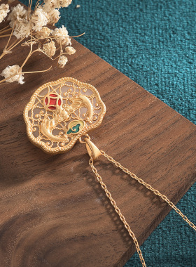 2025国潮新品国风配饰珐琅彩绘平安锁吊坠仿和田玉蝙蝠复古女项链