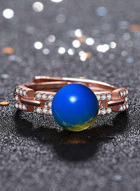 网红指环同款汉复古服搭配宫廷镀玫瑰金多米尼加二代合成蓝珀戒指