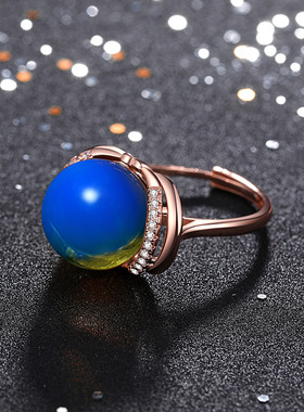 网红指环轻奢风手饰镶嵌净水无杂质二代蓝珀微镶锆石女式开口戒指