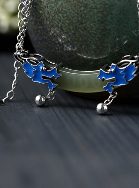 民族风国潮项链女小众设计感镀银仿和田玉中国风祥龙复古装锁骨链