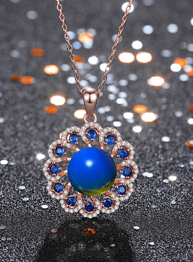 中国风复古典旗袍配饰镀玫瑰金镶嵌二代蓝珀雪花宫廷汉服仙女项链