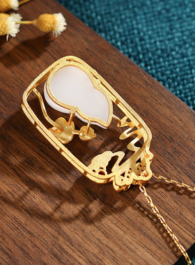 网红直播同款中国风山水莲蓬葫芦福禄仿和田玉无事牌挂坠汉服项链