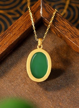 新中式国潮新品珐琅彩财源滚滚项链女镶嵌仿和田玉无事牌玉佩挂坠