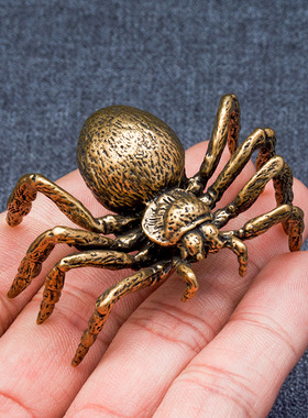 纯黄铜蜘蛛桌面摆件办公室家居饰品创意摆饰茶宠工艺品老铜器