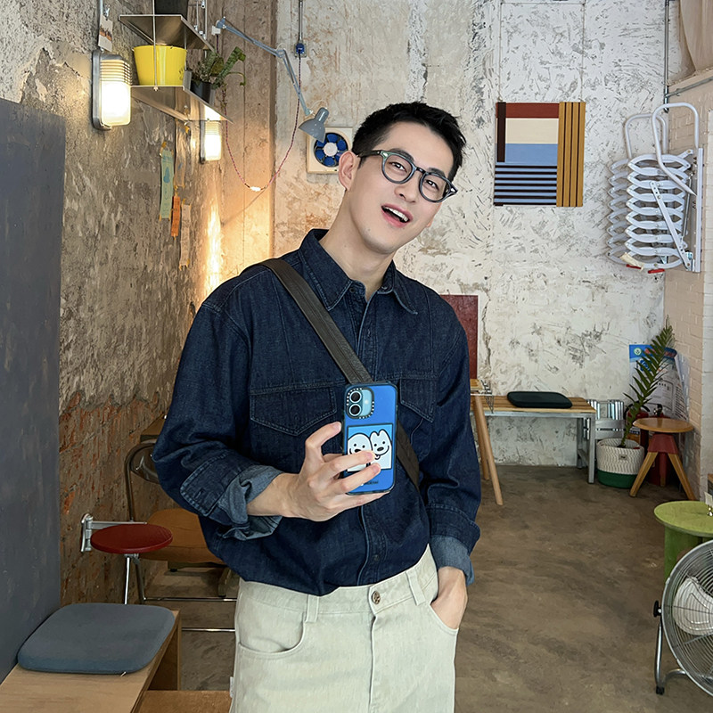 Nick Tian 牛仔衬衫长袖打底衬衣男秋季新款韩系极简风休闲高级感,淘宝优惠券,粉丝福利购,淘宝优惠卷