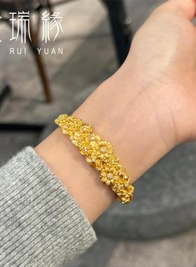 黄金繁花锦簇手镯女新款999足金小众设计闭口镯子送女友生日礼物