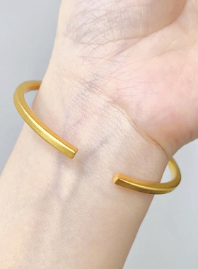 足金999筷子手镯 素圈黄金开口个性时尚实心古法手镯男女简约镯子
