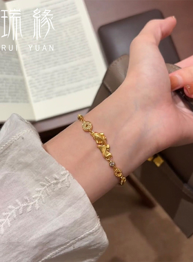 黄金添财锦鲤手链女999足金镶嵌年年有余手绳新款百搭手饰送女友