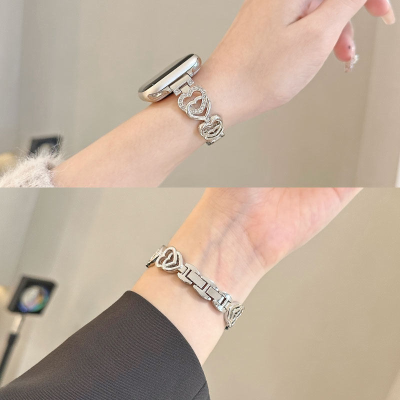 适用iwatchS10表带S11双心型链小香风女苹果s9/s8/7/6/5/4代手表applewatch s9金属腕带se3女士高级替换带,淘宝优惠券,粉丝福利购,淘宝优惠卷