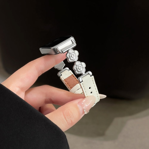 【山茶花高级感】适用华为手环11/10表带9NFC腕带8代秋冬皮质华为band10/9/8智能运动pro新款山茶花小香风皮 - 图1