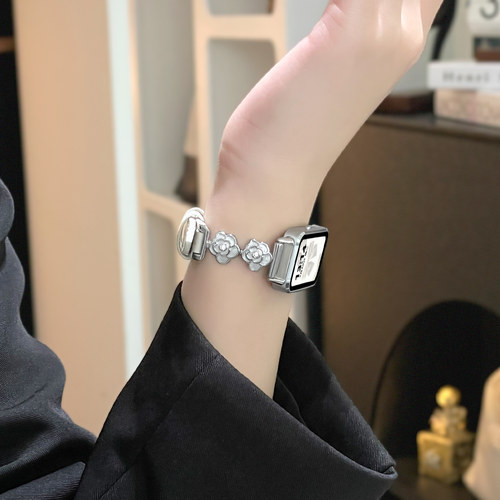 【山茶花高级感】适用华为手环11/10表带9NFC腕带8代秋冬皮质华为band10/9/8智能运动pro新款山茶花小香风皮 - 图0