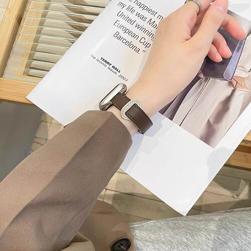 适用iwatch10表带S11小清新美拉德撞色双扣皮质苹果手表s9s8/7/6/5/SE3高级感applewatch男女表带保护壳配件 - 图1