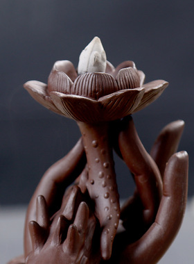 紫砂倒流香炉工艺品 香道用品祥龙吐珠香插陶瓷家居客厅书房摆件