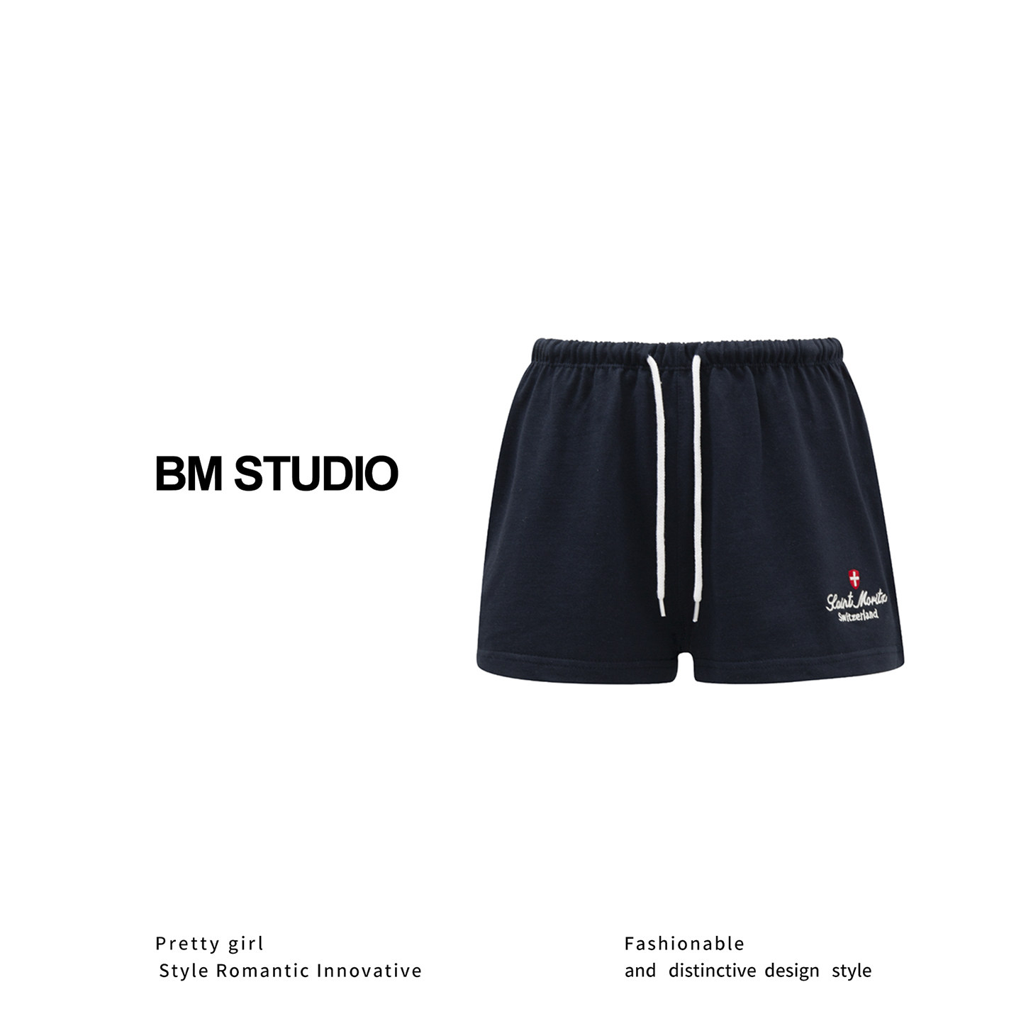 Brandygirl新款bm短裤瑞士字母刺绣松紧腰宽松显瘦百搭运动短裤女,淘宝优惠券,粉丝福利购,淘宝优惠卷