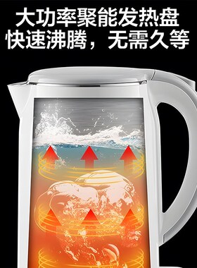美的热水壶家用防烫全自动1.7L大容量双层烧水壶不锈钢SH17M301a