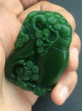花瓶菠菜绿平安无事挂件玉项链
