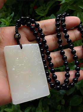 时尚精美阿富汗方形白玉关公项链