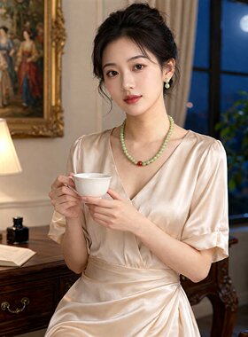 8mm晴水色玉石圆珠三圈手链女款