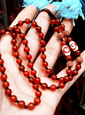天珠菩提红玛瑙吊坠绳项链毛衣链