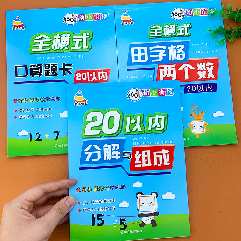 全套3本20以内加减法天天练二十以内口算题卡全横式田字格计算练习册分解与组成幼儿园中大班进位退位不进位不退位混合数学作业本 - 图0