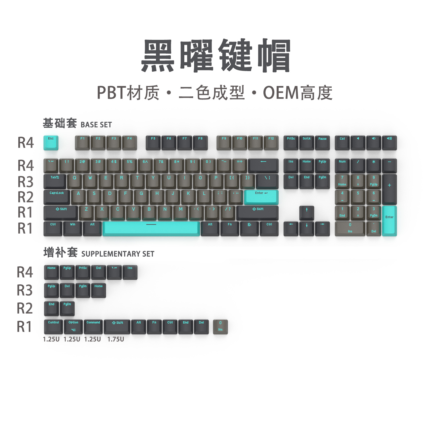 GANSS高斯二色成型键帽白羽黑曜香雪琉璃大碳DOLCH灰白伯爵红键帽 - 图1