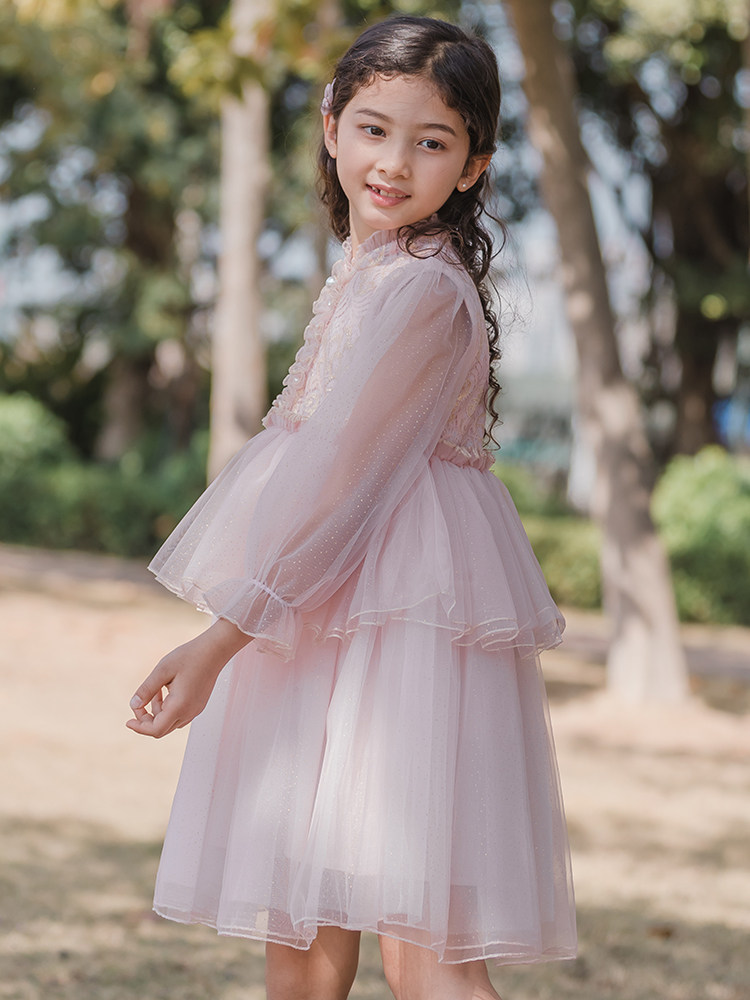 女童粉色连衣裙2021春秋新款公主裙 出芽连衣裙