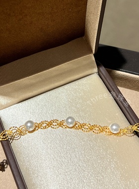 【南法假日】金色珍珠法式蕾丝S925银镀金手链气质精致轻奢15+3cm