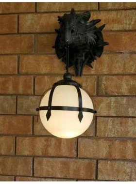 树脂工艺品摆件挂件跨境dragon家居用品花园装饰龙头带灯装饰