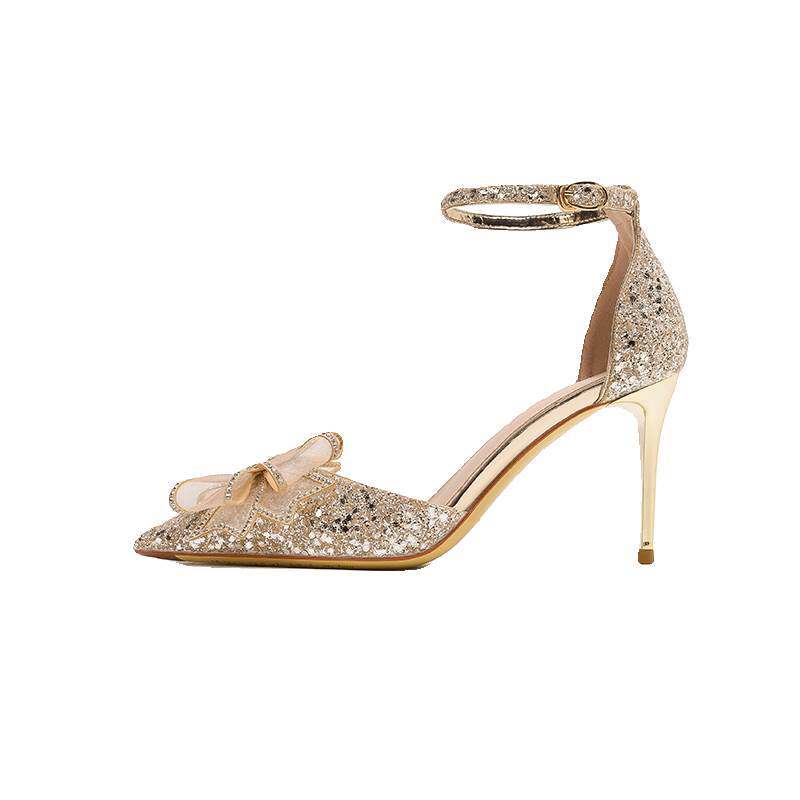 尖头包头凉鞋女2025新款仙女风配裙子新娘婚鞋夏季水钻水晶高跟鞋-图3