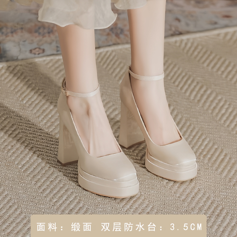 防水台高跟鞋女厚底增高神器玛丽珍设计款姐妹团婚鞋伴娘鞋新娘鞋 - 图0