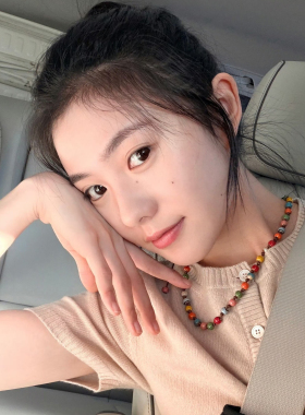 刘浩存同款项链文艺少女感彩色陶瓷串珠颈链多巴胺彩陶叠戴锁骨链