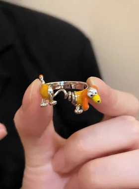 新款爆品弹簧狗戒指可爱卡通小众个高级感气质食指戒情侣指环女