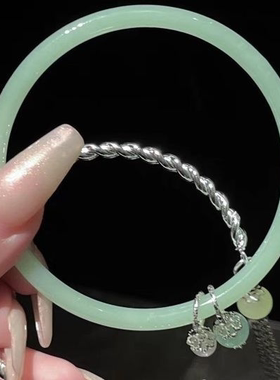 复古风晴水绿开口手镯叮当镯女铃铛甜美ins高级感流苏手链