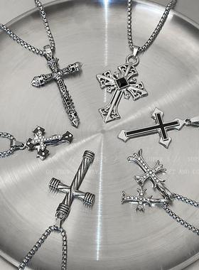 长款钛钢大十字架吊坠项链高级感男士款潮流甜酷毛衣链卫衣配饰女