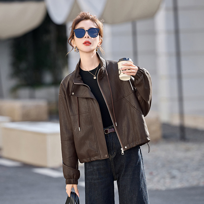 咖色短款皮衣外套女2026年春季新款小个子高级感立领巨好看的夹克,淘宝优惠券,粉丝福利购,淘宝优惠卷