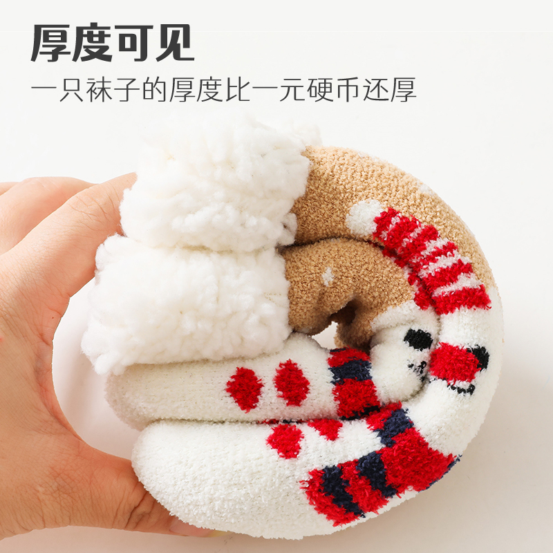 婴儿袜子冬季加绒加厚保暖新生儿童圣诞袜防滑冬天款宝宝地板鞋袜 - 图2