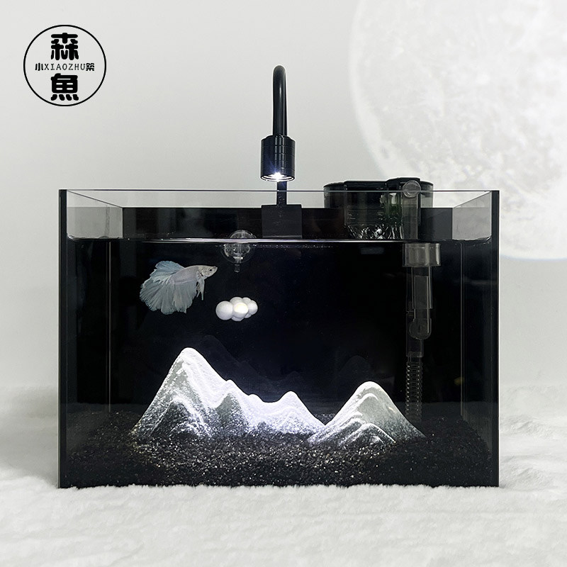 免换水小型鱼缸网红斗鱼专用缸桌面高级造景超白玻璃整套雪山造景,淘宝优惠券,粉丝福利购,淘宝优惠卷