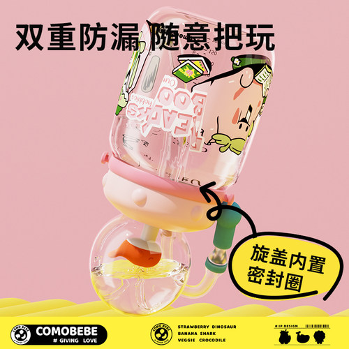 儿童水杯鲸鱼喷水杯宝宝吸管杯大容量幼儿园小学生夏季趣味喝水杯 - 图1