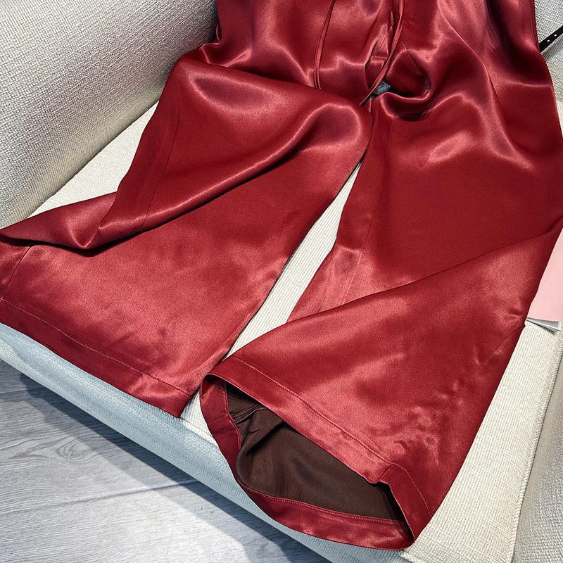 新中式国风香云纱红色阔腿裤女秋季2024高腰显瘦丝滑垂感直筒裤潮,淘宝优惠券,粉丝福利购,淘宝优惠卷