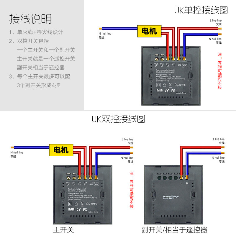 智能触摸电动窗帘开关86型墙壁卷帘无线遥控开关面板电机感应开关