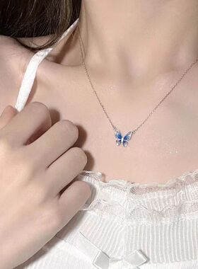 灵动渐变蝴蝶项链 珐琅渐变项链简约锁骨链女