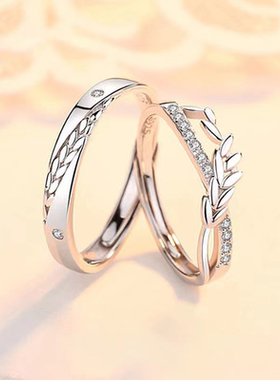 2022年新款情侣戒指男女s一对开口指环时尚创意麦穗对戒
