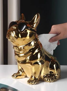 法斗ins纸巾盒创意客厅房间桌面抽纸盒陶瓷摆件办公桌茶几餐厅