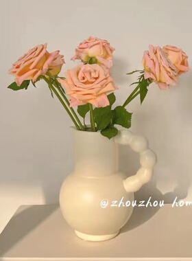 法式提手花瓶奶壶陶瓷花器摆件客厅卧室餐厅桌面样板间装饰ins风