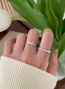 甜美叠戴戒指女细圈百搭蝴蝶结爱心开口指环ins风网红食指戒