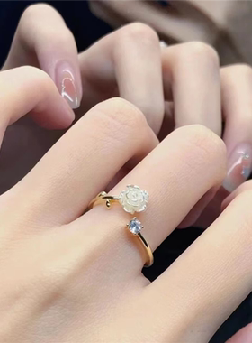 山茶花戒指女小众设计时尚个指环轻奢高级感开口复古独特对戒