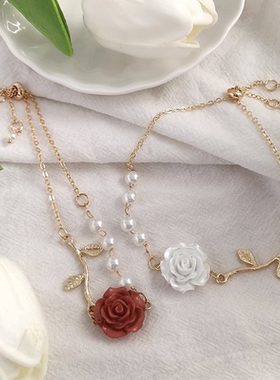 清纯干枯山茶花手链法式复古女ins网红小众设计高级感永生花超仙