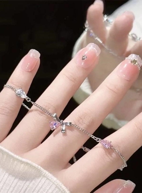 粉色锆石蝴蝶结手链女ins小众设计感可爱甜美少女心高颜值手饰品