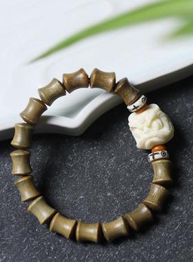 复古风绿檀香木竹节节高升手串醒狮DIY手链持紫檀男女士文玩佛珠