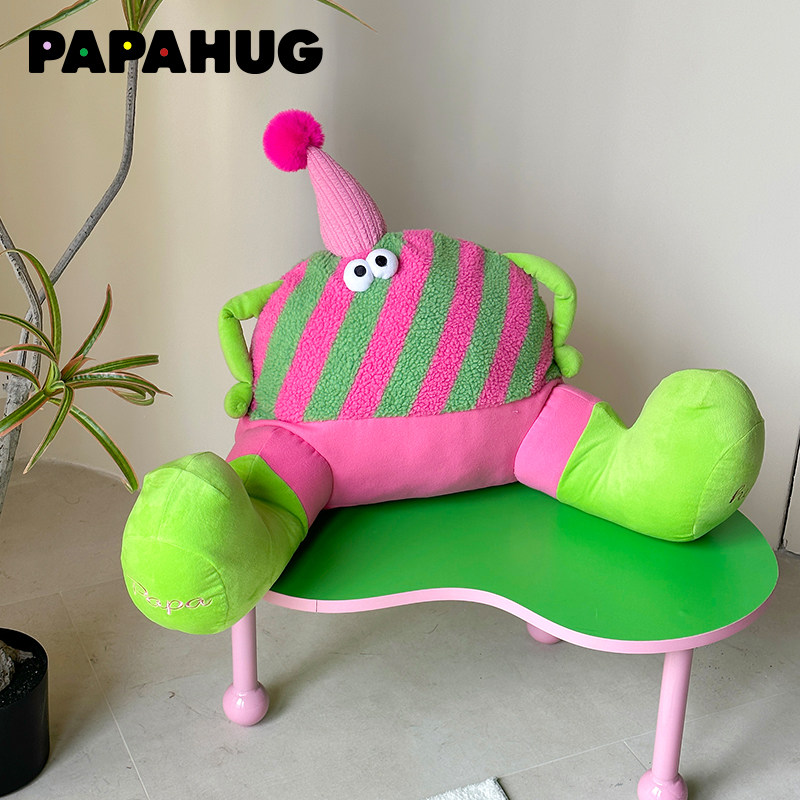 PAPAHUG粉绿条纹小怪兽腰靠床头居家靠枕沙发午睡久坐ins抱枕玩偶,淘宝优惠券,粉丝福利购,淘宝优惠卷